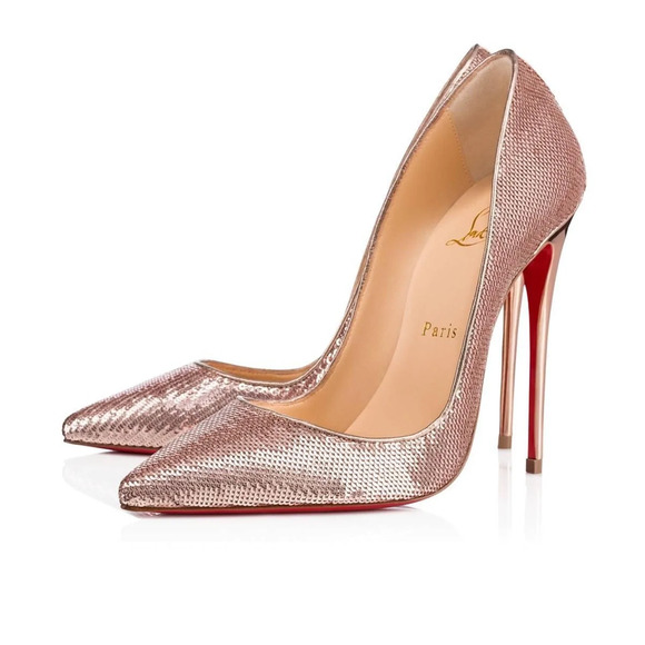 Christian Louboutin So Kate 120 Nude Pink Rose Gold Sirene Sequin Heel Pump 37.5 - Picture 1 of 7